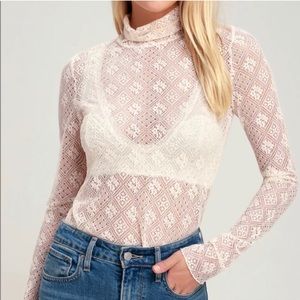 Free People Intimately Ivory Fired Opal Sheer Turtleneck Top